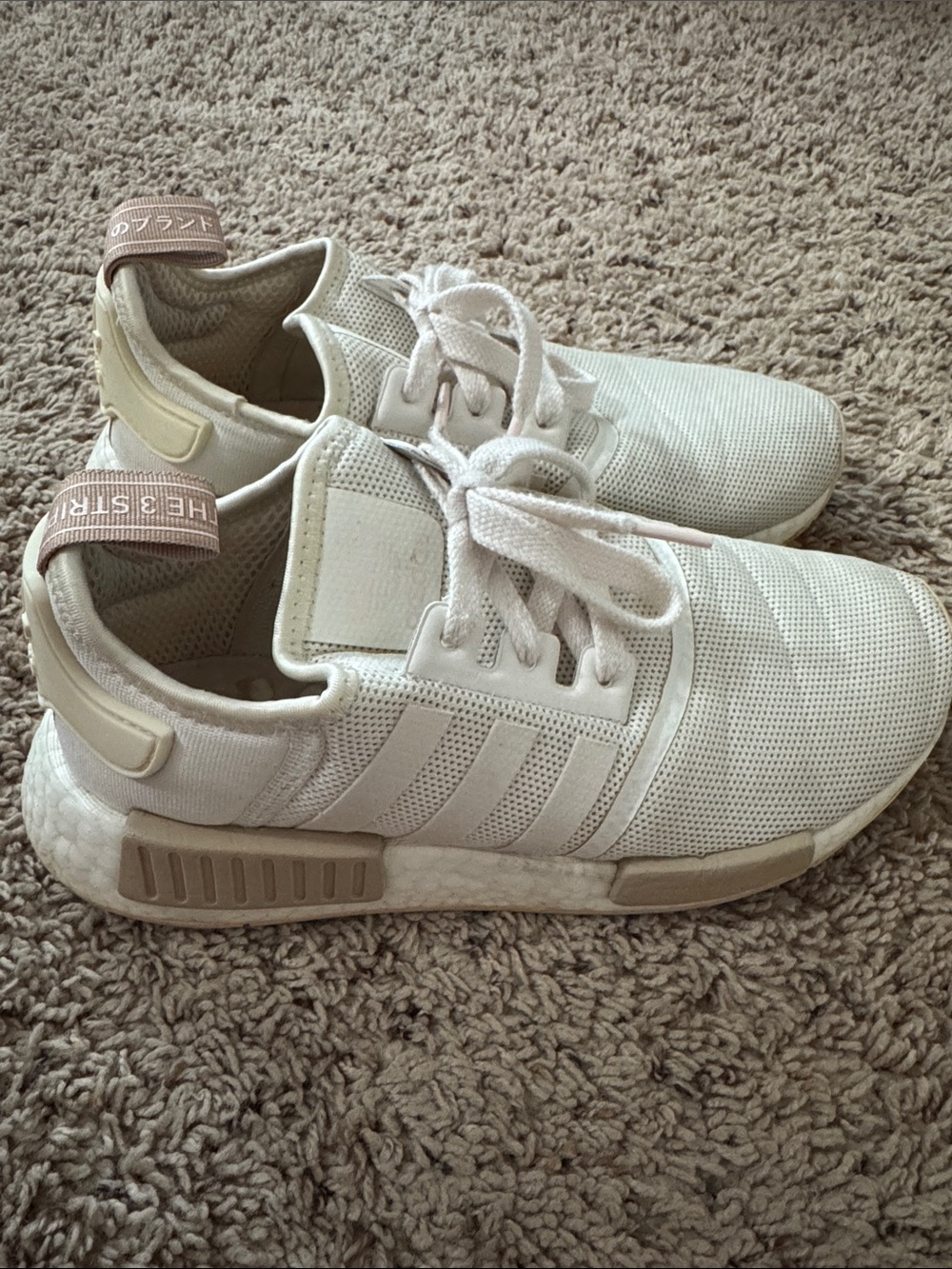 adidas Cream and White Low-Top Mesh Sneakers